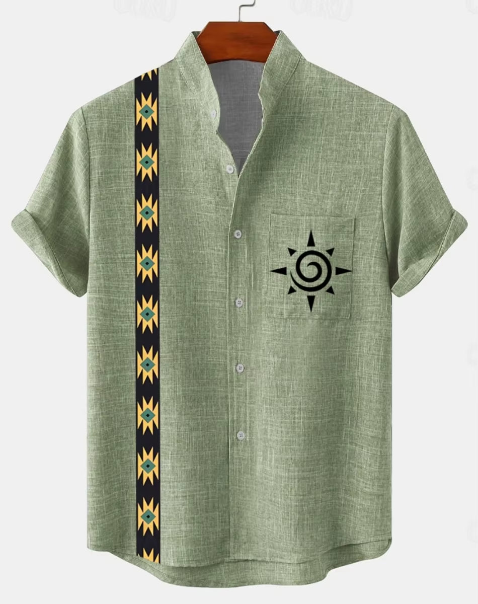 New Men'S 3D Fashion Short Sleeve Casual Street Trend Summer Comfort Top Hawaiian Cotton and Linen Shirt